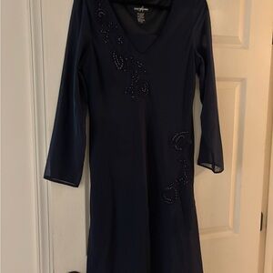 Positive Attitude Blue Sheath Long Sleeve V-Neck Dress Size 14